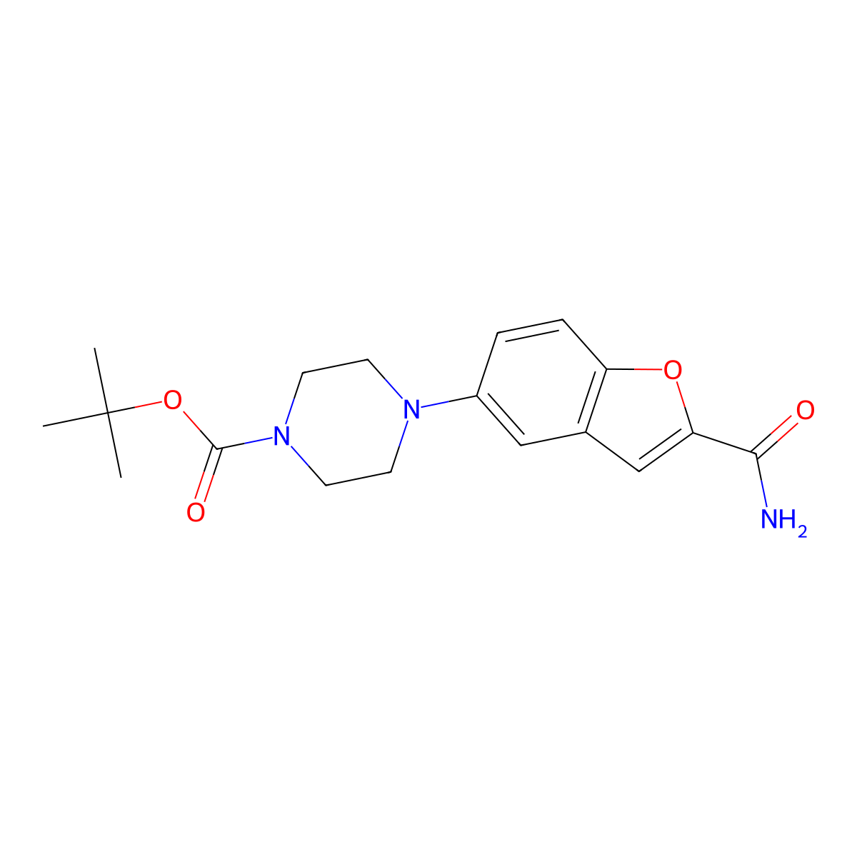Tert-butyl 4-(2-carbamoylbenzofuran-5-yl)piperazine-1-carboxylate molecular structure, CAS 183288-44-0