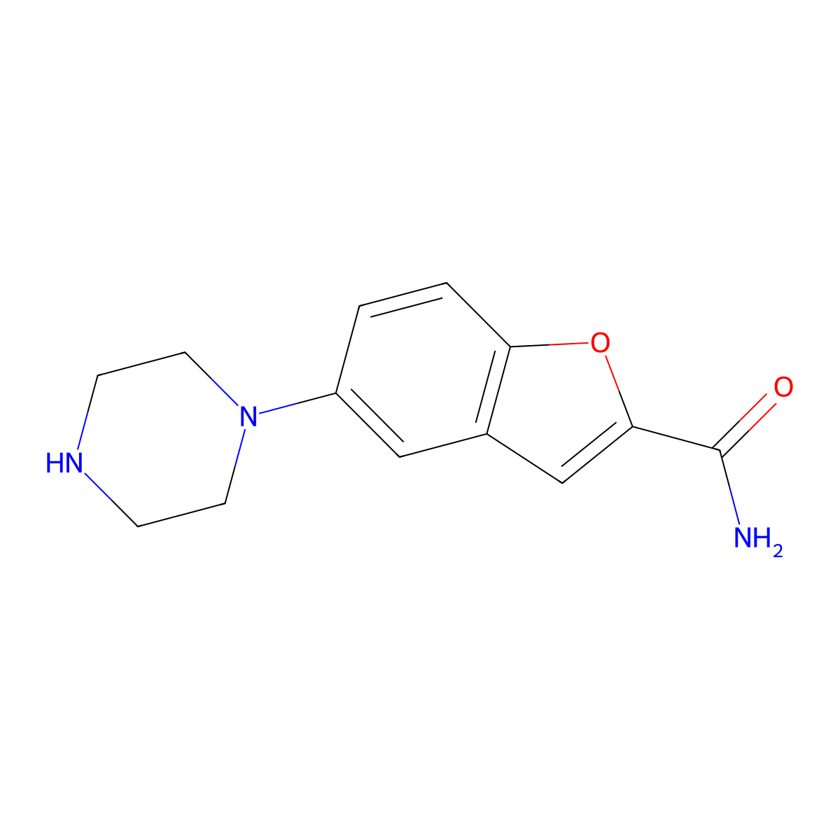 5-(Piperazin-1-yl)benzofuran-2-carboxamide molecular structure, CAS 183288-46-2