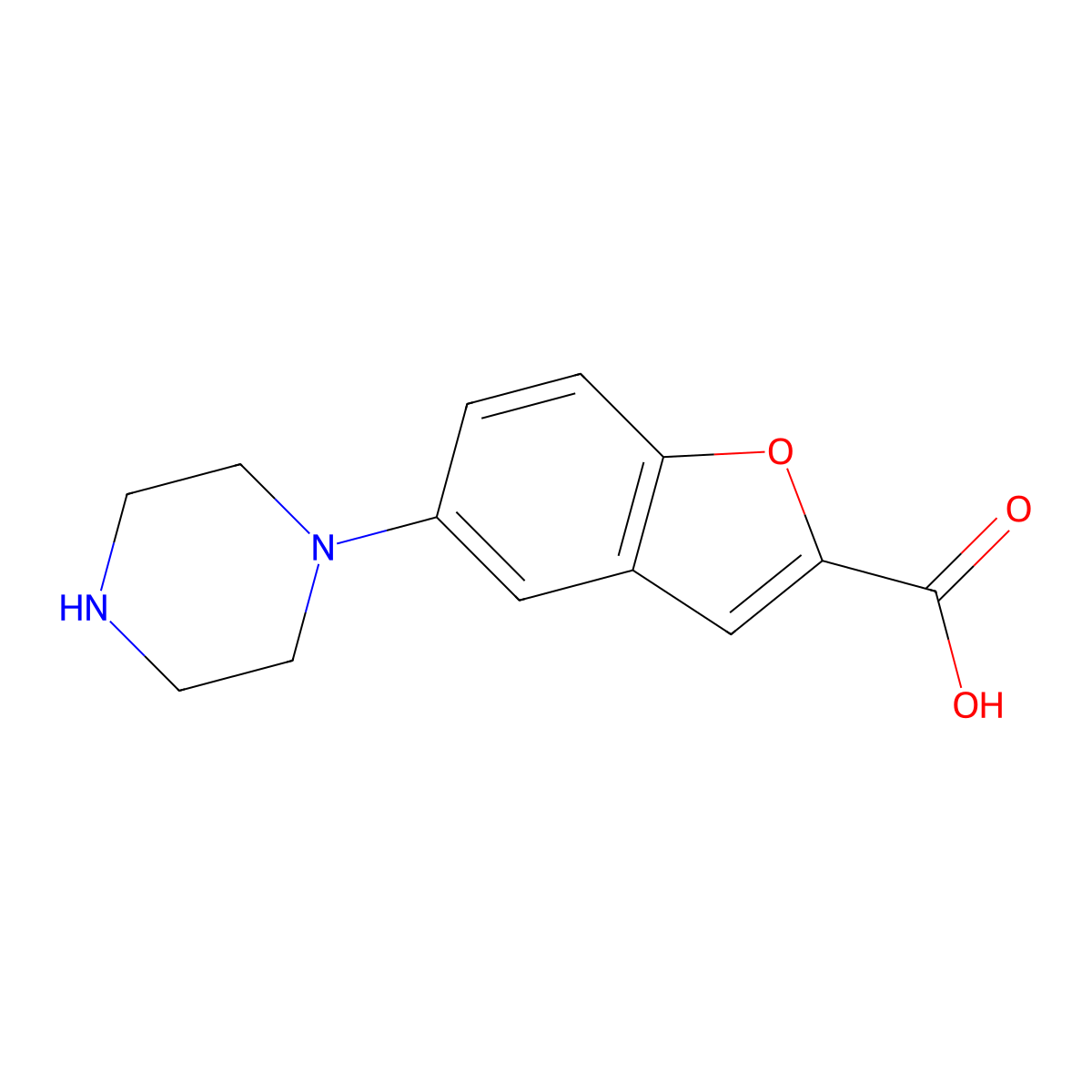 5-(Piperazin-1-yl)benzofuran-2-carboxylic acid molecular structure, CAS 183288-47-3