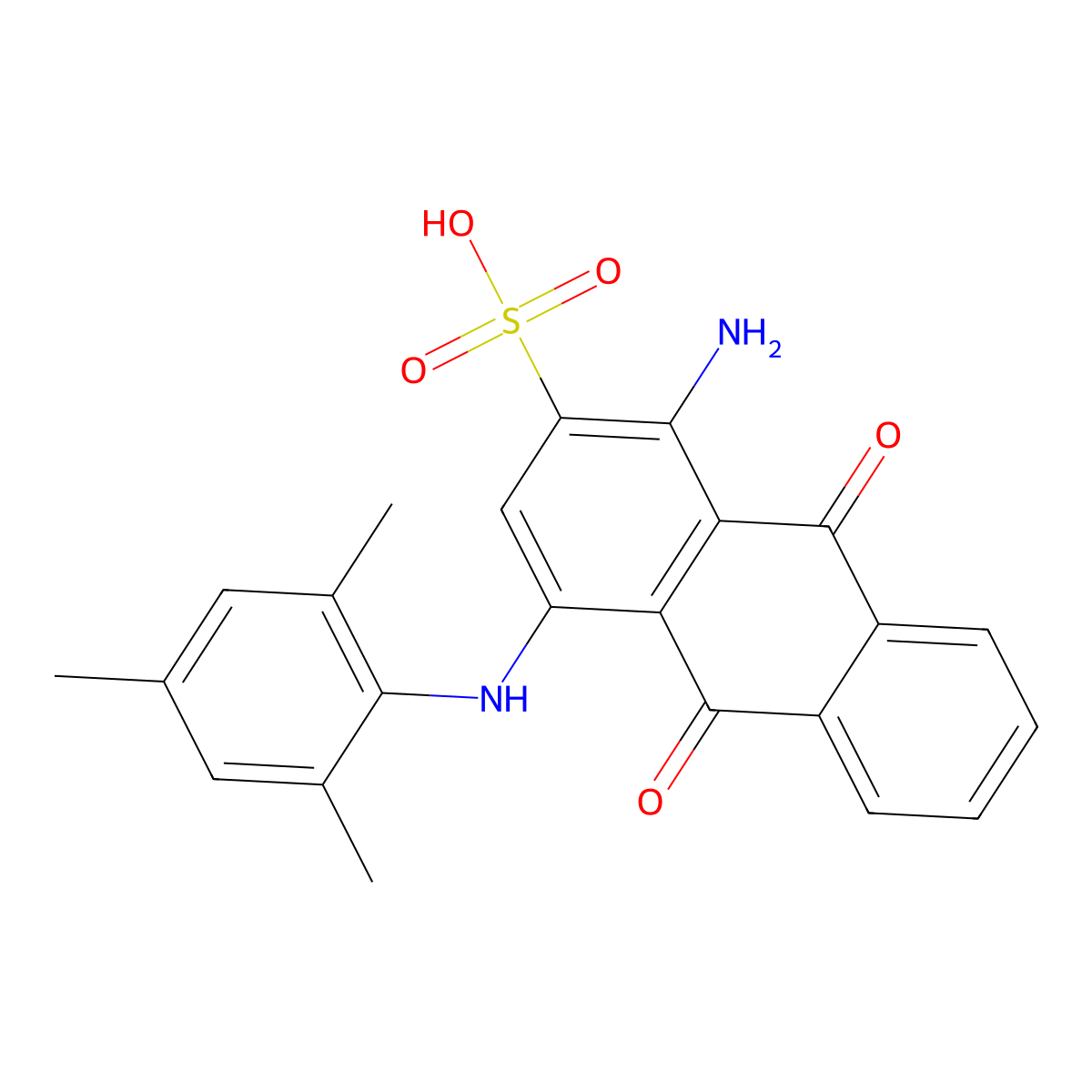 2-Anthracenesulfonic acid, 1-amino-9,10-dihydro-9,10-dioxo-4-[(2,4,6-trimethylphenyl)amino]- molecular structure, CAS 1833-57-4