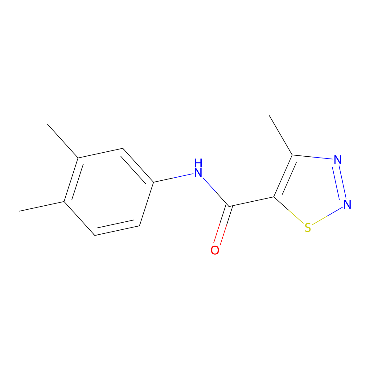 N-(3,4-dimethylphenyl)-4-methyl-1,2,3-thiadiazole-5-carboxamide molecular structure, CAS 183306-41-4