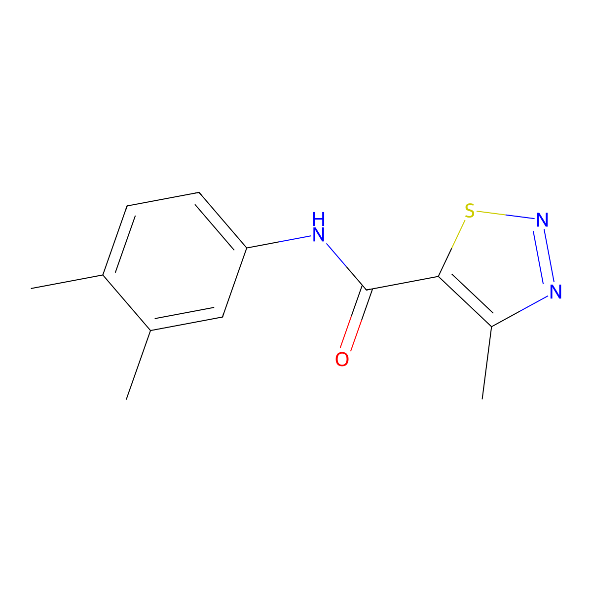 N-(3,4-dimethylphenyl)-4-methyl-1,2,3-thiadiazole-5-carboxamide molecular structure, CAS 183306-41-4
