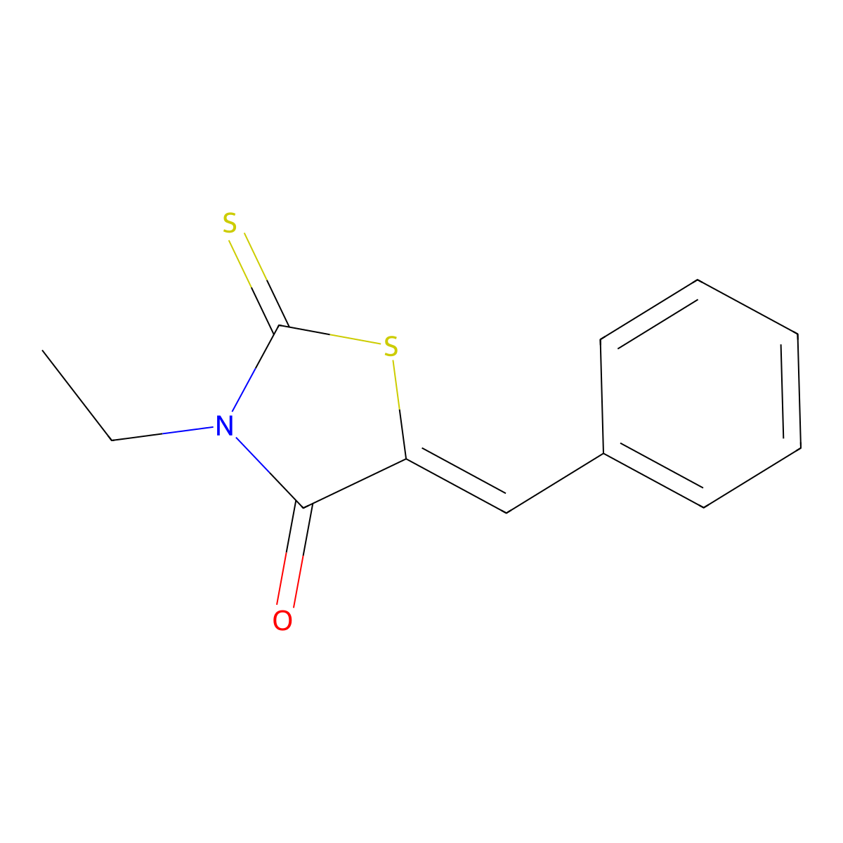 3-Ethyl-4-oxo-5-benzylidene-1,3-thiazolidine-2-thione molecular structure, CAS 18331-34-5