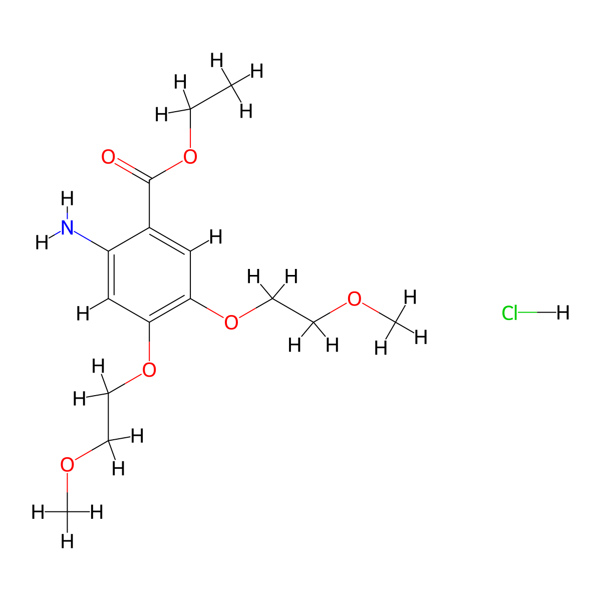 Benzoic acid, 2-amino-4,5-bis(2-methoxyethoxy)-, ethyl ester, hydrochloride molecular structure, CAS 183322-17-0