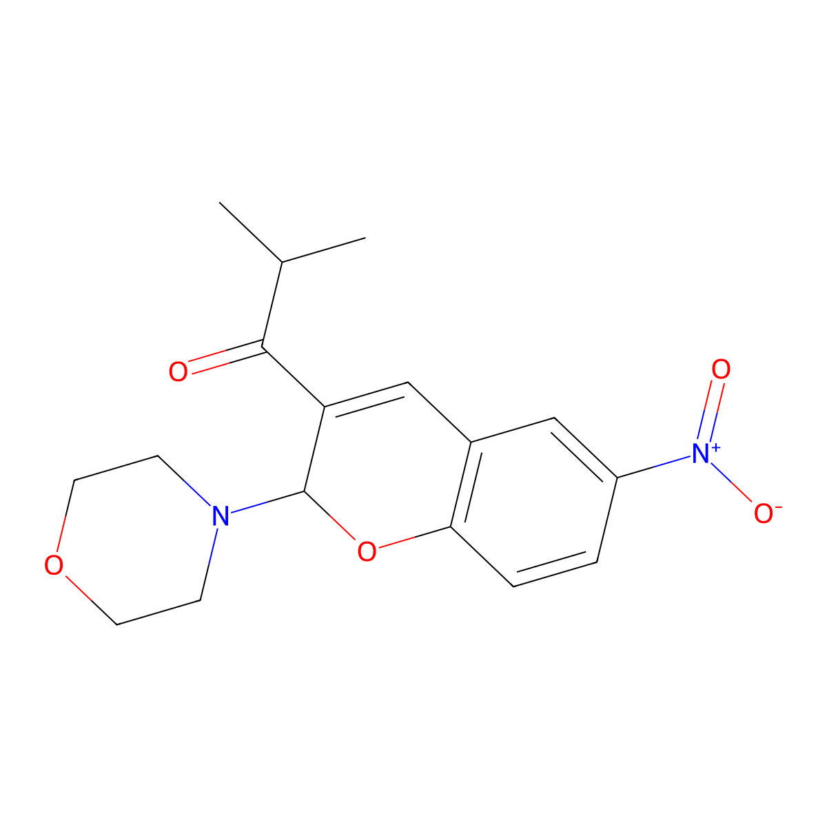2-methyl-1-(2-morpholin-4-yl-6-nitro-2H-chromen-3-yl)propan-1-one molecular structure, CAS 183364-37-6
