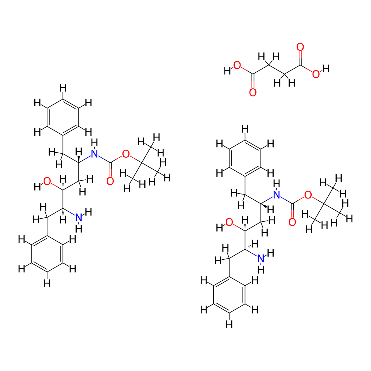 1,1-Dimethylethyl N-((1S,3S,4S)-4-amino-3-hydroxy-5-phenyl-1-(phenylmethyl)pentyl)carbamate butanedioate (2:1) molecular structure, CAS 183388-64-9