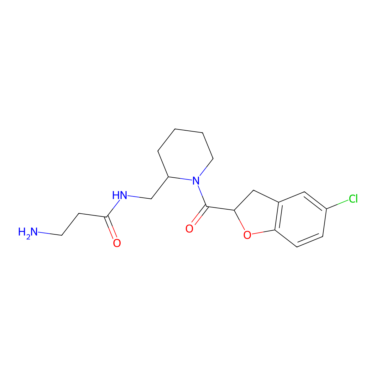 3-amino-N-{[1-(5-chloro-2,3-dihydro-1-benzofuran-2-carbonyl)piperidin-2-yl]methyl}propanamide molecular structure, CAS 1834153-93-3