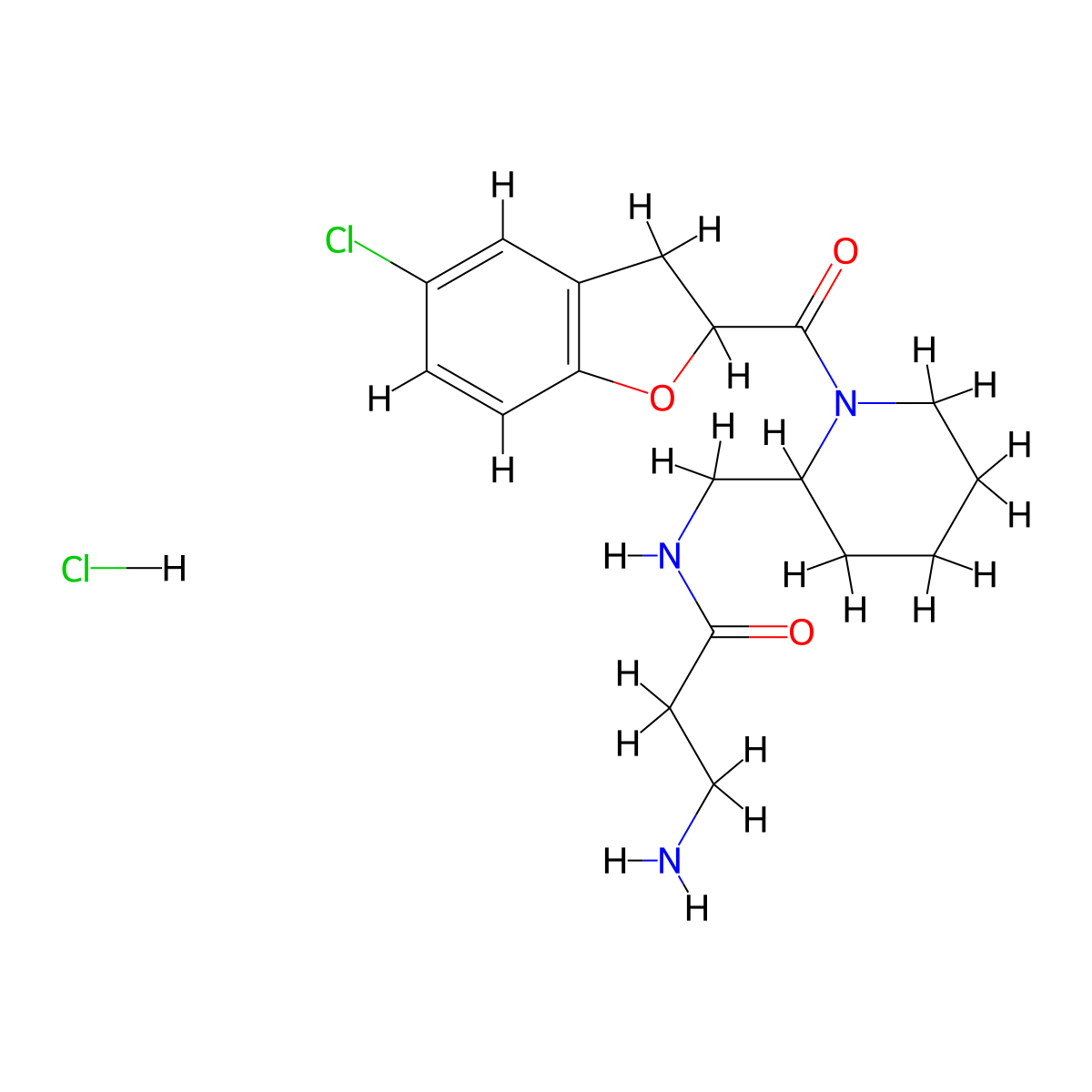 3-amino-N-{[1-(5-chloro-2,3-dihydro-1-benzofuran-2-carbonyl)piperidin-2-yl]methyl}propanamidehydrochloride molecular structure, CAS 1834153-94-4
