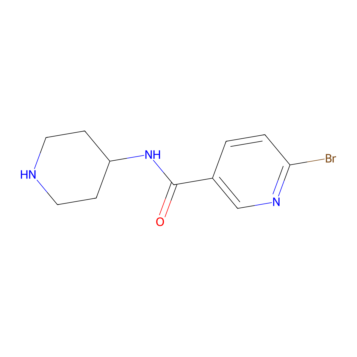 6-bromo-N-(piperidin-4-yl)pyridine-3-carboxamide molecular structure, CAS 1834245-59-8