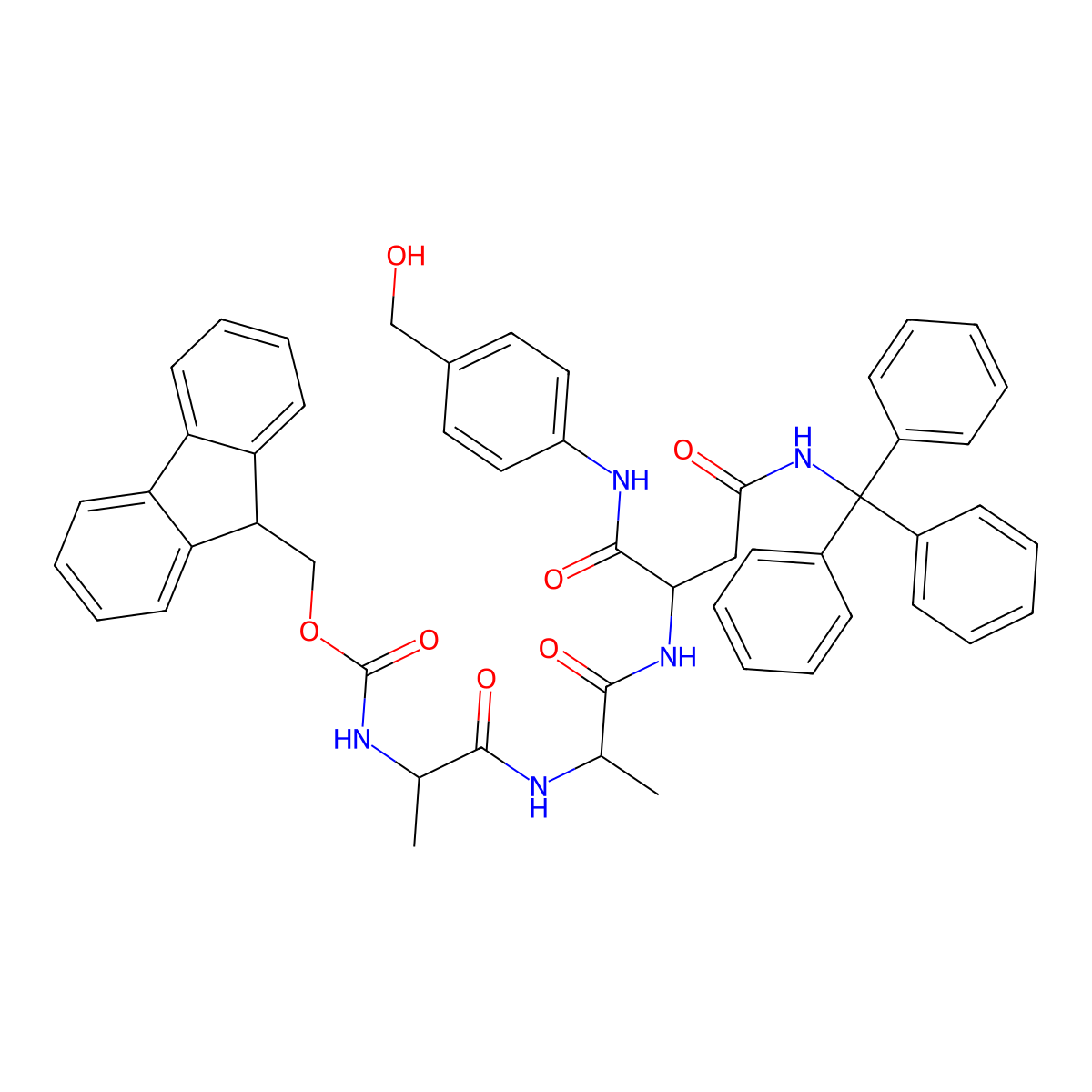 Fmoc-Ala-Ala-Asn(Trt)-PAB molecular structure, CAS 1834515-99-9