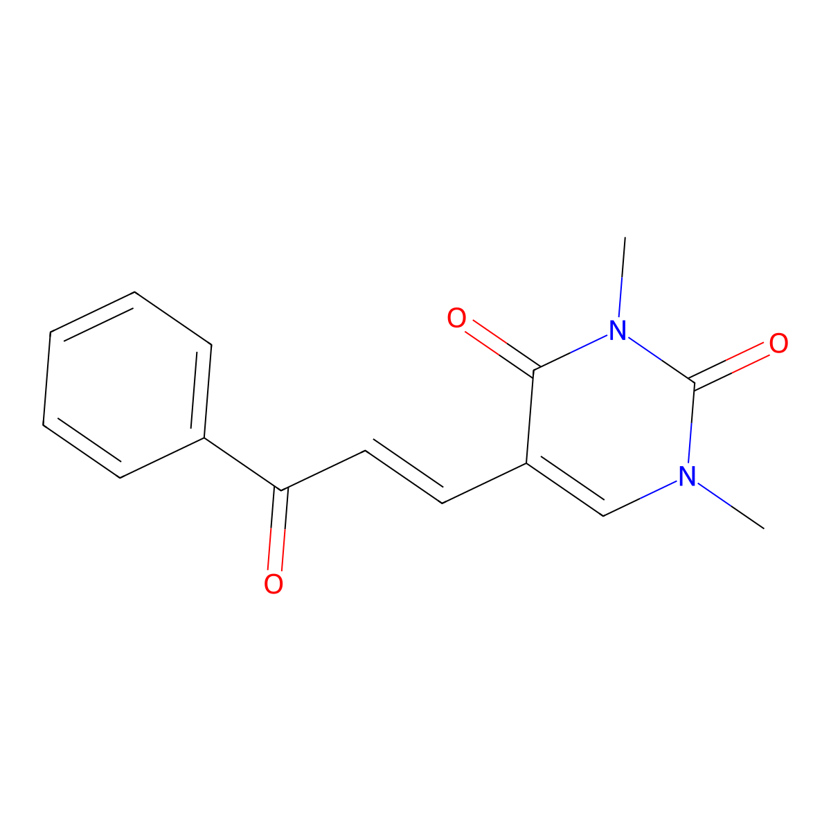 1,3-dimethyl-5-[(1E)-3-oxo-3-phenylprop-1-en-1-yl]-1,2,3,4-tetrahydropyrimidine-2,4-dione molecular structure, CAS 183473-84-9