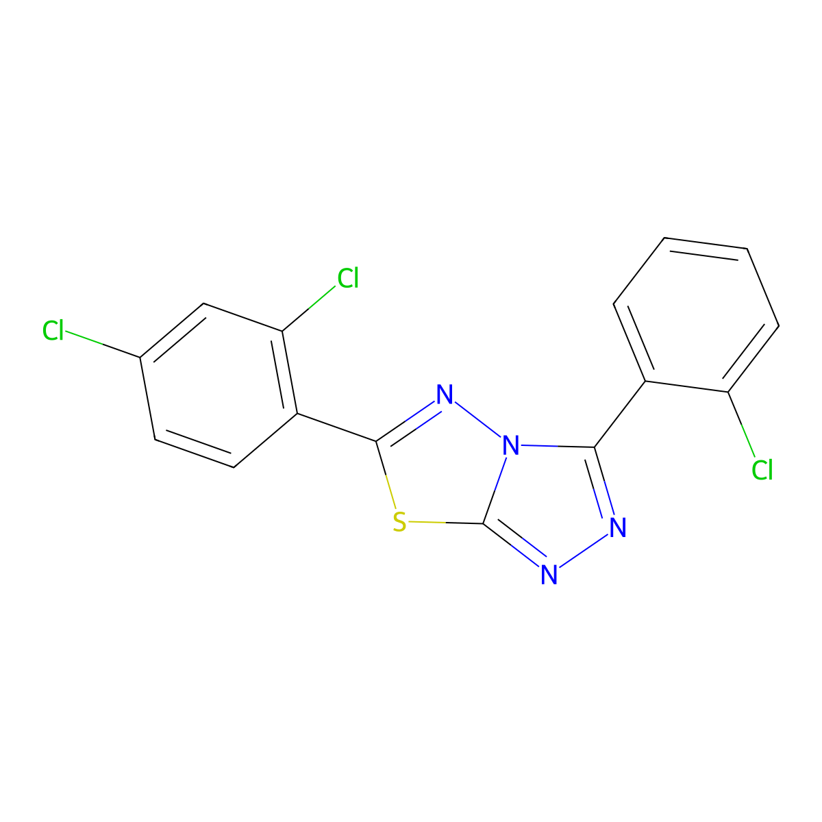 3-(2-Chlorophenyl)-6-(2,4-dichlorophenyl)-[1,2,4]triazolo[3,4-b][1,3,4]thiadiazole molecular structure, CAS 183483-79-6