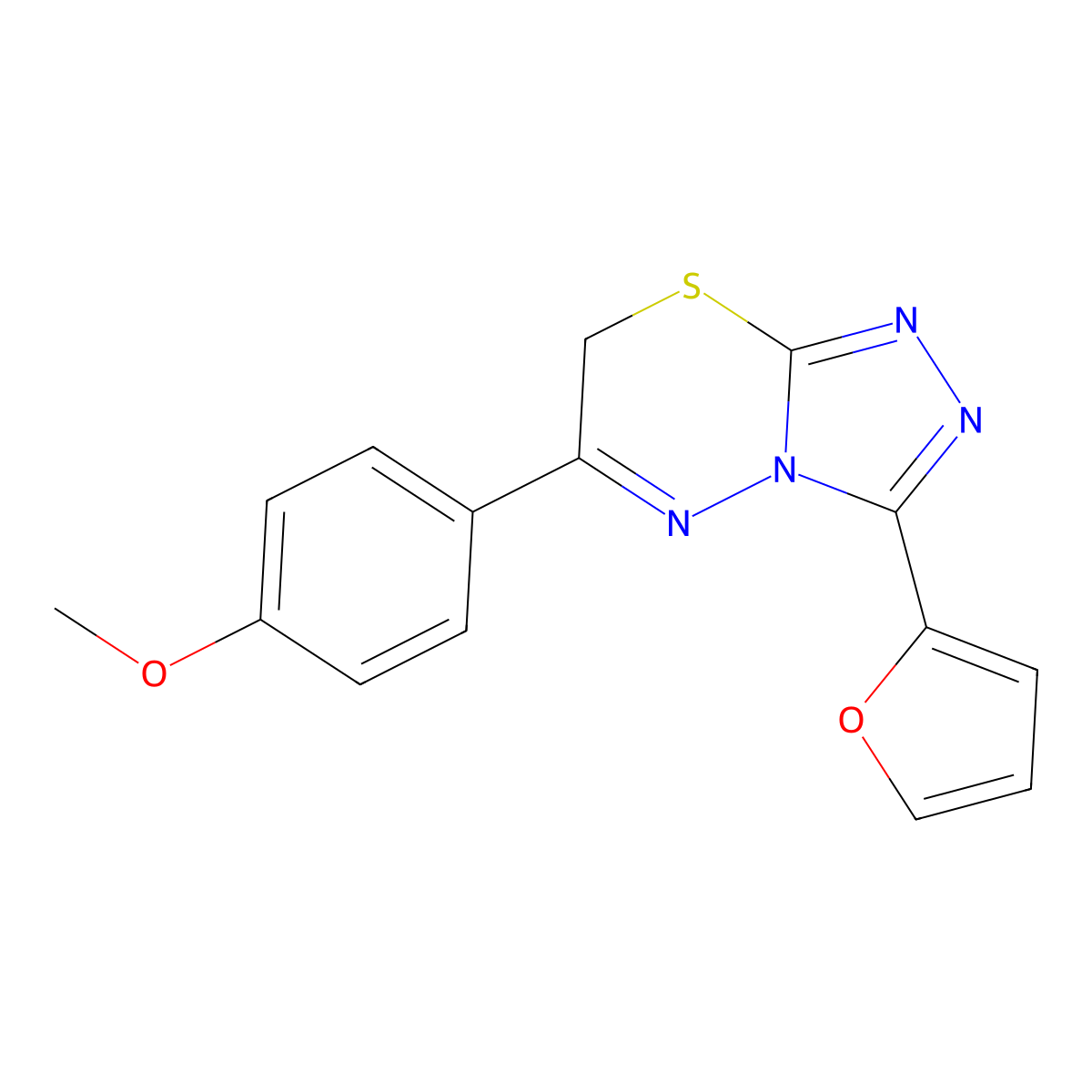 3-(furan-2-yl)-6-(4-methoxyphenyl)-7H-[1,2,4]triazolo[3,4-b][1,3,4]thiadiazine molecular structure, CAS 183536-48-3