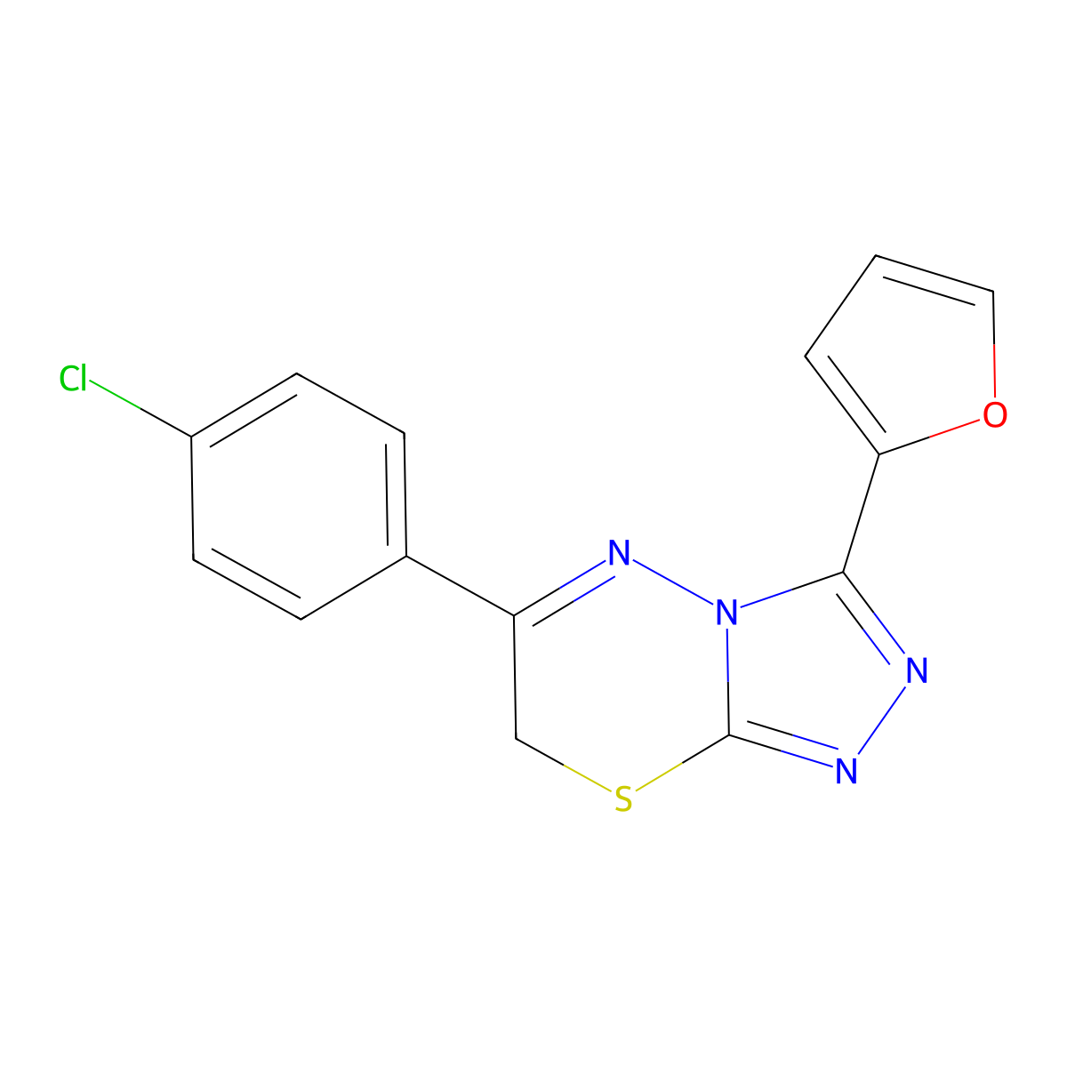 6-(4-chlorophenyl)-3-(furan-2-yl)-7H-[1,2,4]triazolo[3,4-b][1,3,4]thiadiazine molecular structure, CAS 183536-51-8