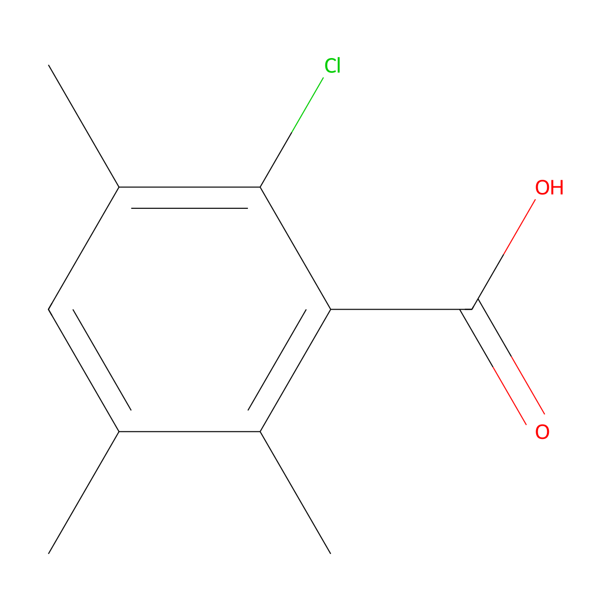 Benzoic acid, 2-chloro-3,5,6-trimethyl- molecular structure, CAS 18354-26-2