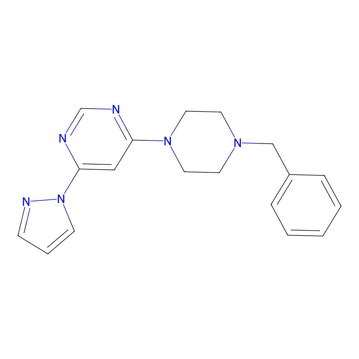 4-(4-benzylpiperazin-1-yl)-6-(1H-pyrazol-1-yl)pyrimidine molecular structure, CAS 183552-74-1