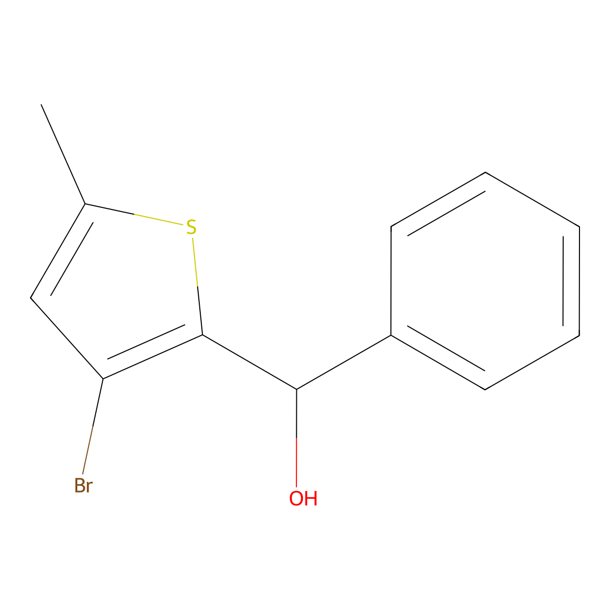 3-Bromo-5-methyl-alpha-phenyl-2-thiophenemethanol molecular structure, CAS 183562-25-6