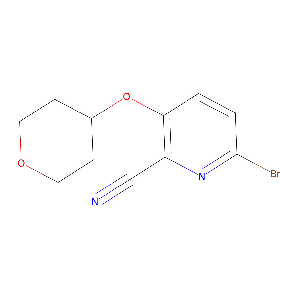 6-bromo-3-((tetrahydro-2H-pyran-4-yl)oxy)picolinonitrile molecular structure, CAS 1835678-68-6