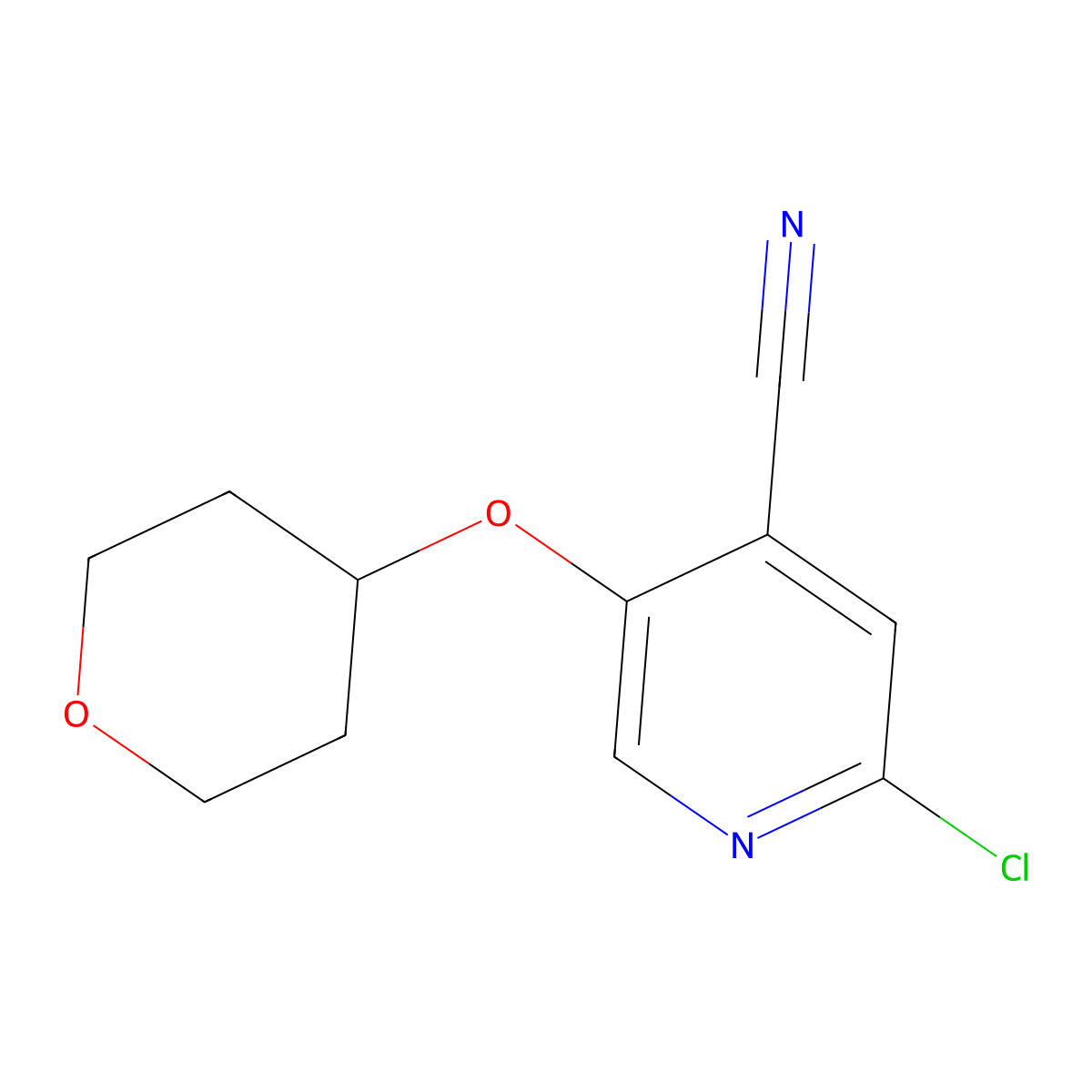 2-chloro-5-((tetrahydro-2H-pyran-4-yl)oxy)isonicotinonitrile molecular structure, CAS 1835678-97-1