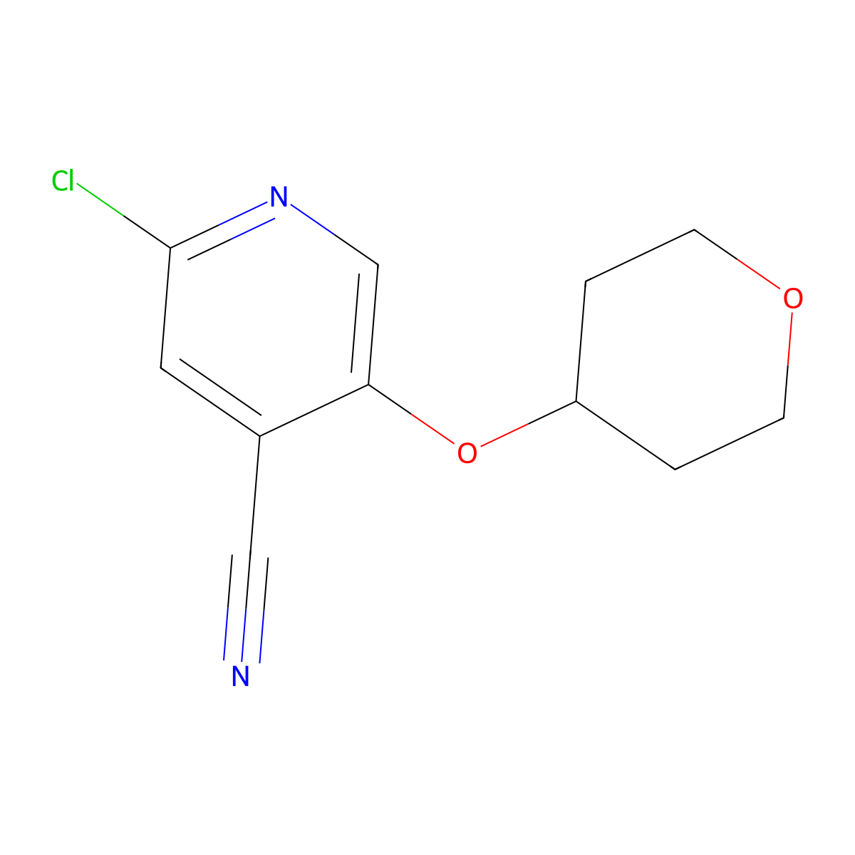 2-chloro-5-((tetrahydro-2H-pyran-4-yl)oxy)isonicotinonitrile molecular structure, CAS 1835678-97-1