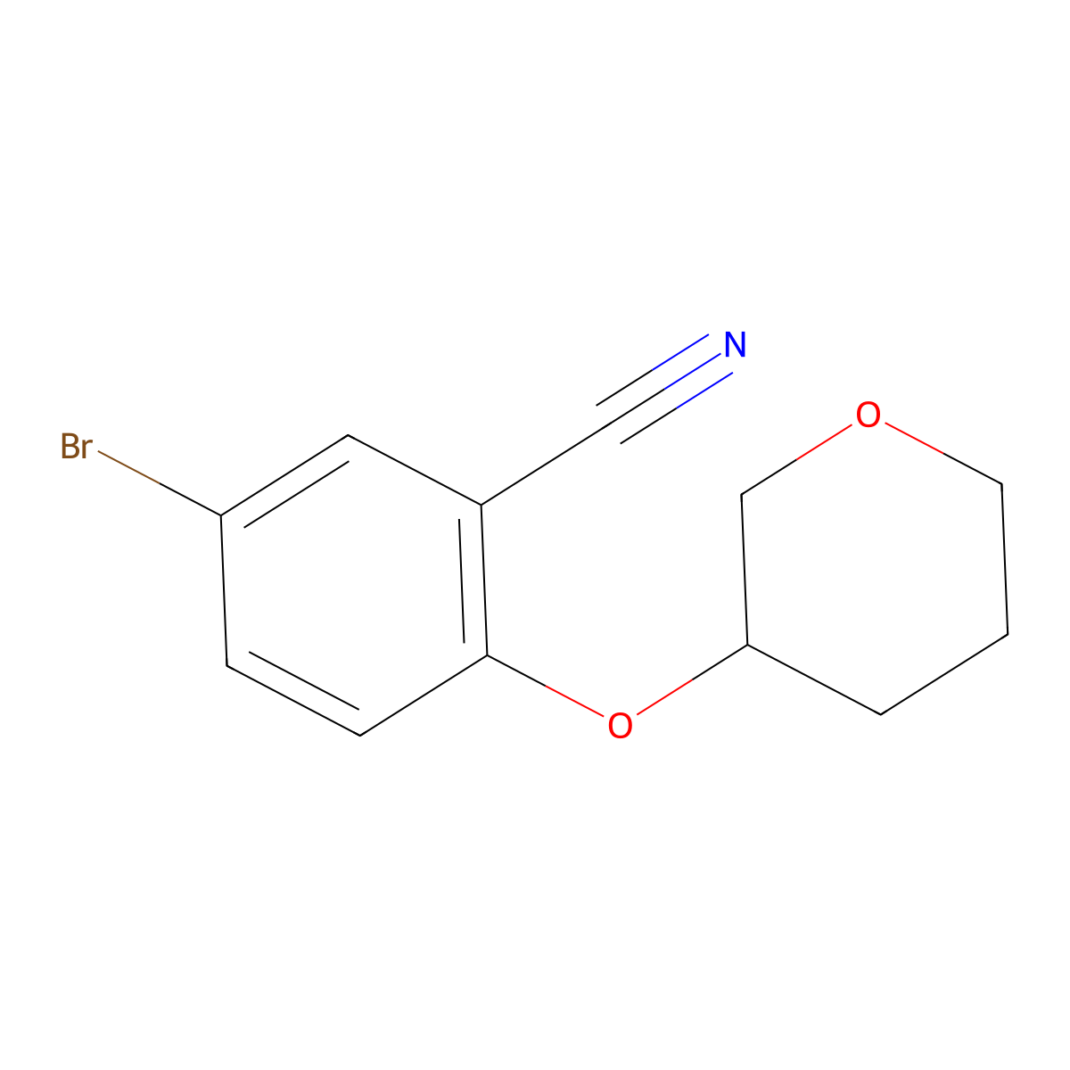 5-bromo-2-((tetrahydro-2H-pyran-3-yl)oxy)benzonitrile molecular structure, CAS 1835680-58-4