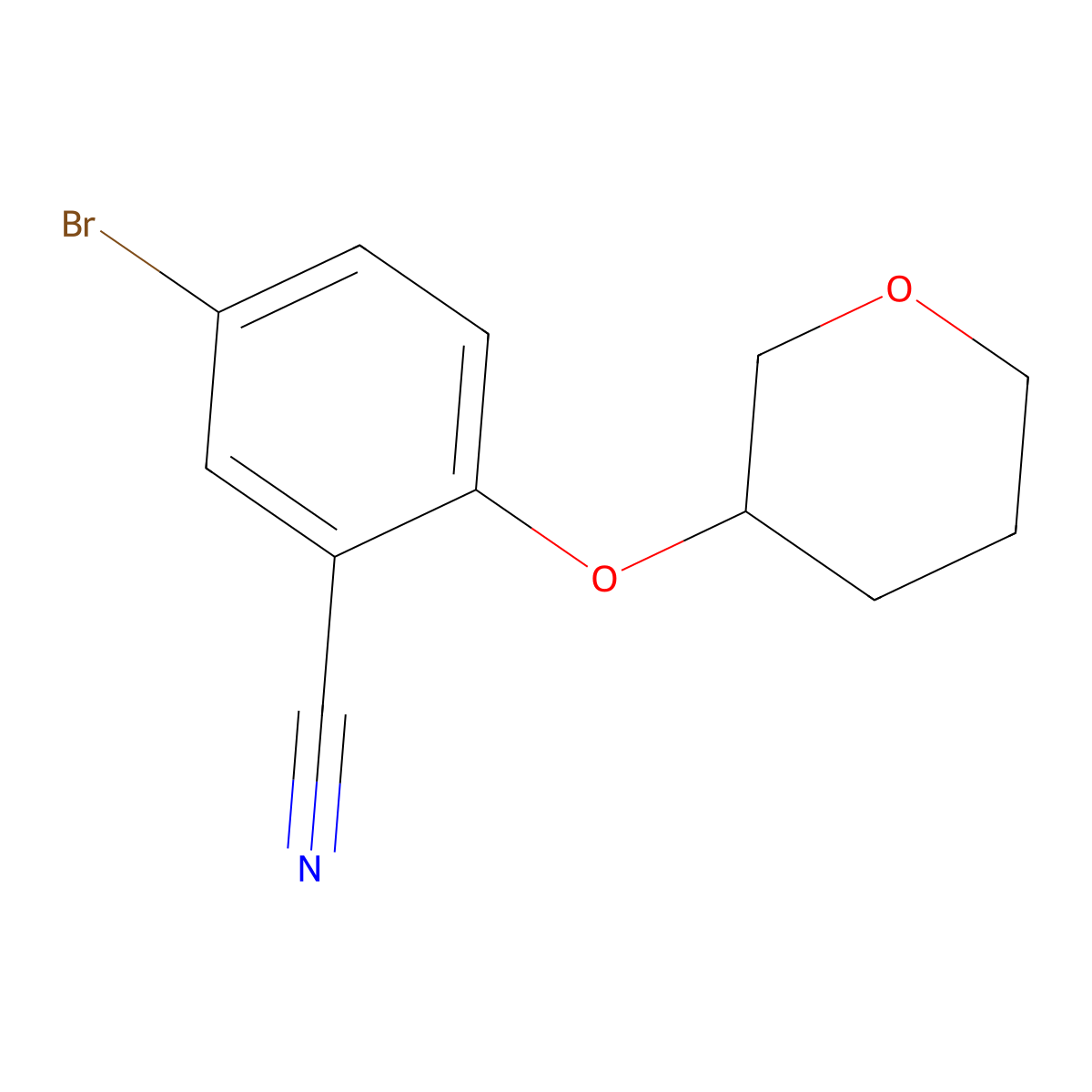 5-bromo-2-((tetrahydro-2H-pyran-3-yl)oxy)benzonitrile molecular structure, CAS 1835680-58-4