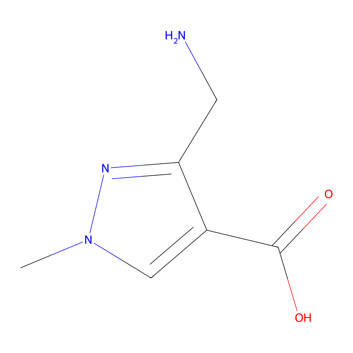 3-(Aminomethyl)-1-methyl-1H-pyrazole-4-carboxylic acid molecular structure, CAS 1835710-07-0