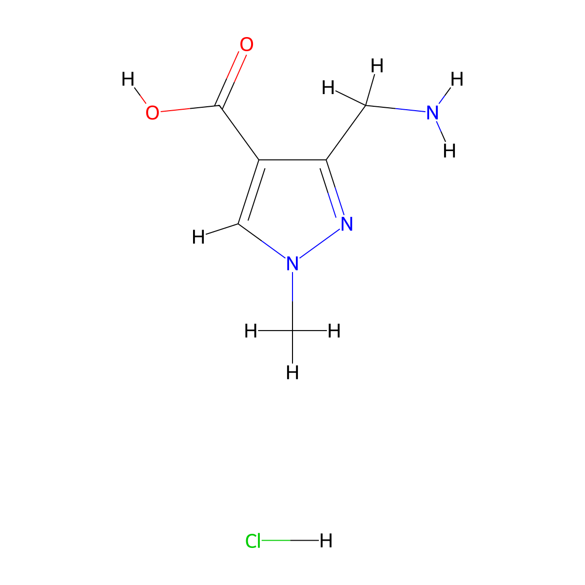 3-(aminomethyl)-1-methyl-1H-pyrazole-4-carboxylic acid hydrochloride molecular structure, CAS 1835710-08-1