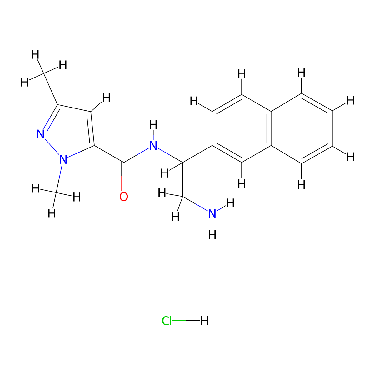 N-(2-Amino-1-naphthalen-2-ylethyl)-2,5-dimethylpyrazole-3-carboxamide;hydrochloride molecular structure, CAS 1835892-47-1