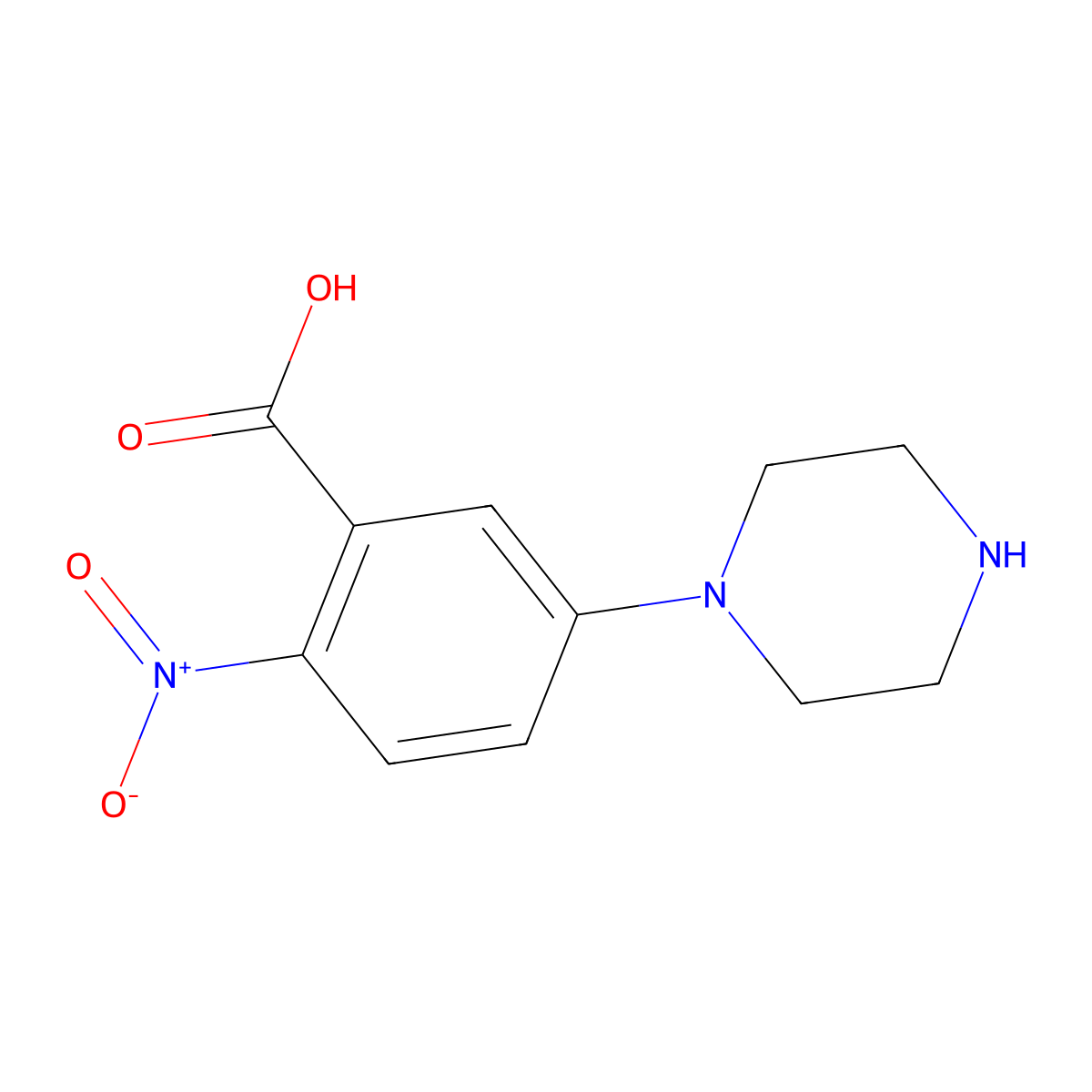 2-nitro-5-piperazin-1-yl-benzoic Acid molecular structure, CAS 183622-35-7