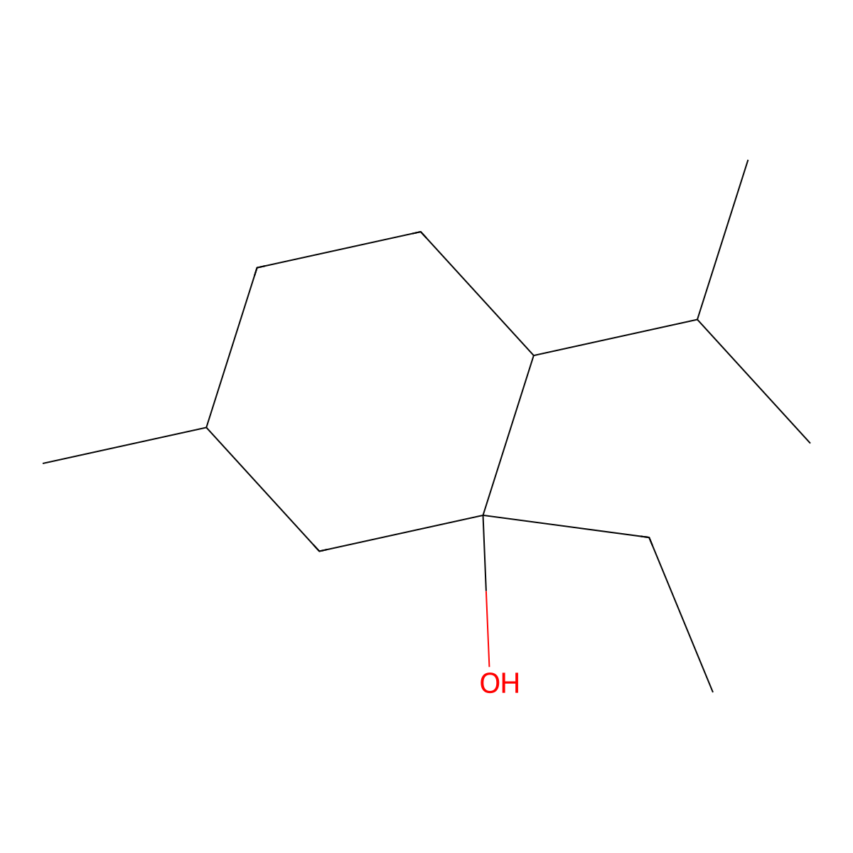 1-Ethyl-5-methyl-2-(propan-2-yl)cyclohexan-1-ol molecular structure, CAS 18368-87-1
