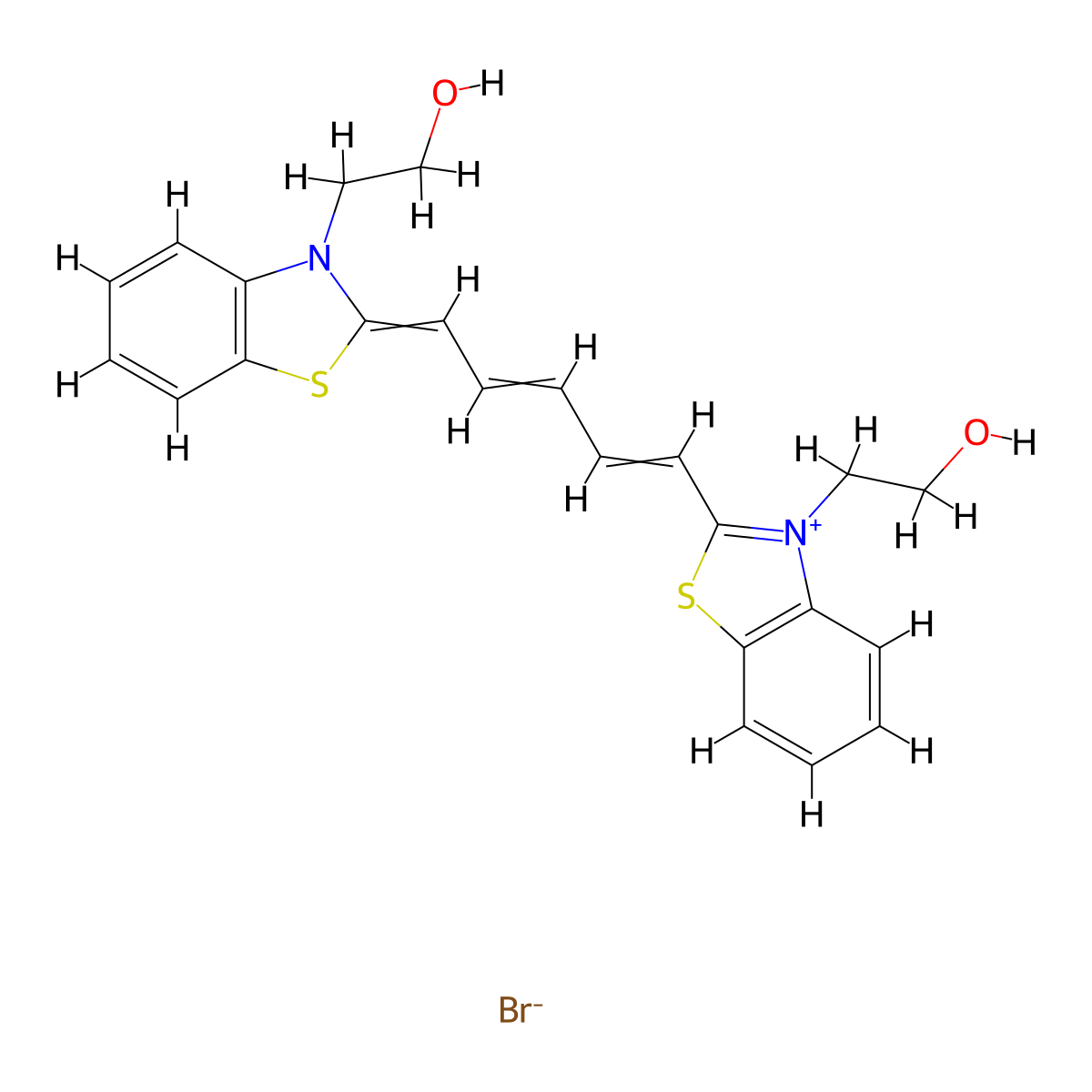 Benzothiazolium, 3-(2-hydroxyethyl)-2-(5-(3-(2-hydroxyethyl)-2(3H)-benzothiazolylidene)-1,3-pentadien-1-yl)-, bromide (1:1) molecular structure, CAS 18371-33-0