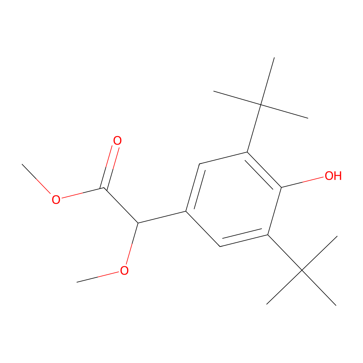 Methyl 2-[3,5-di(tert-butyl)-4-hydroxyphenyl]-2-methoxyacetate molecular structure, CAS 183721-37-1