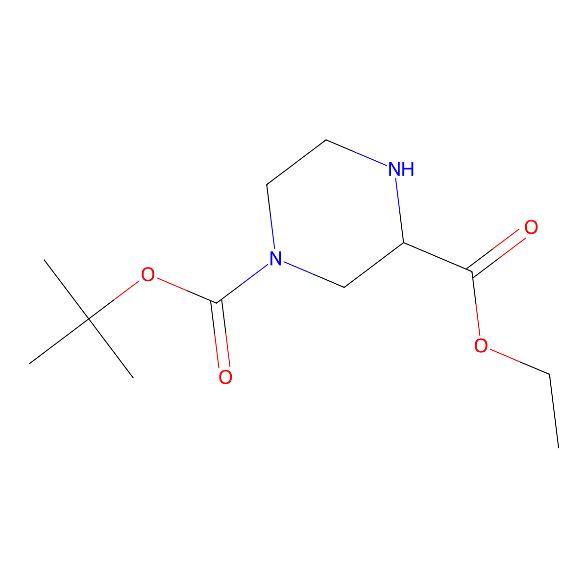 1-tert-Butyl 3-ethyl piperazine-1,3-dicarboxylate molecular structure, CAS 183742-29-2
