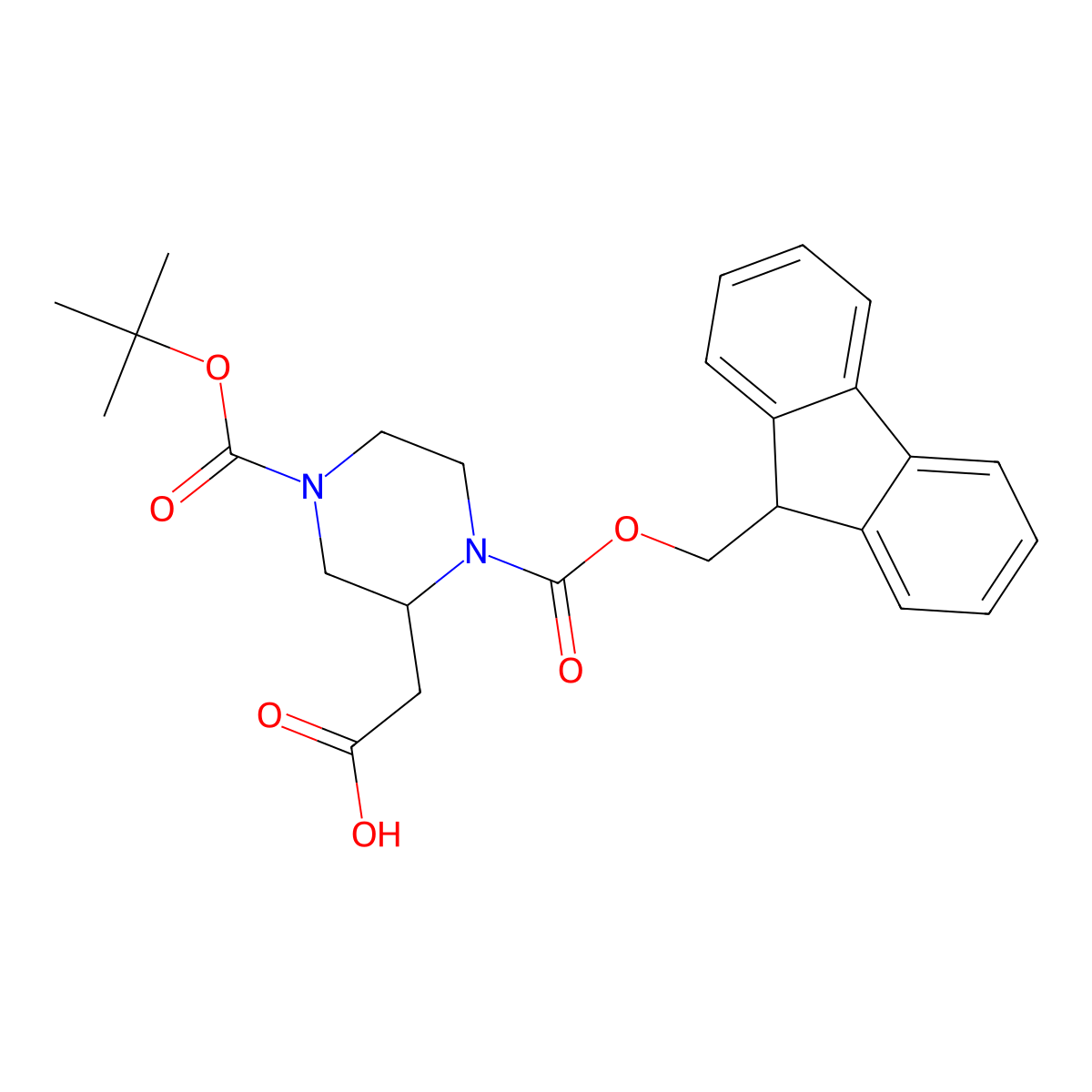 1-Fmoc-4-Boc-Piperazine-2-acetic acid molecular structure, CAS 183742-34-9