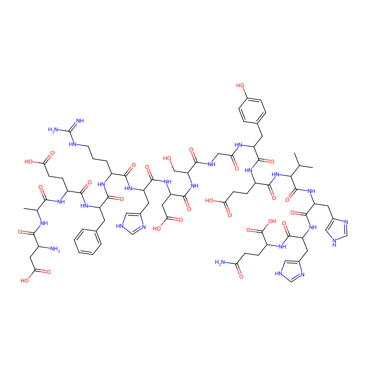 L-alpha-Aspartyl-L-alanyl-L-alpha-glutamyl-L-phenylalanyl-L-arginyl-L-histidyl-L-alpha-aspartyl-L-serylglycyl-L-tyrosyl-L-alpha-glutamyl-L-valyl-L-histidyl-L-histidyl-L-glutamine molecular structure, CAS 183745-81-5