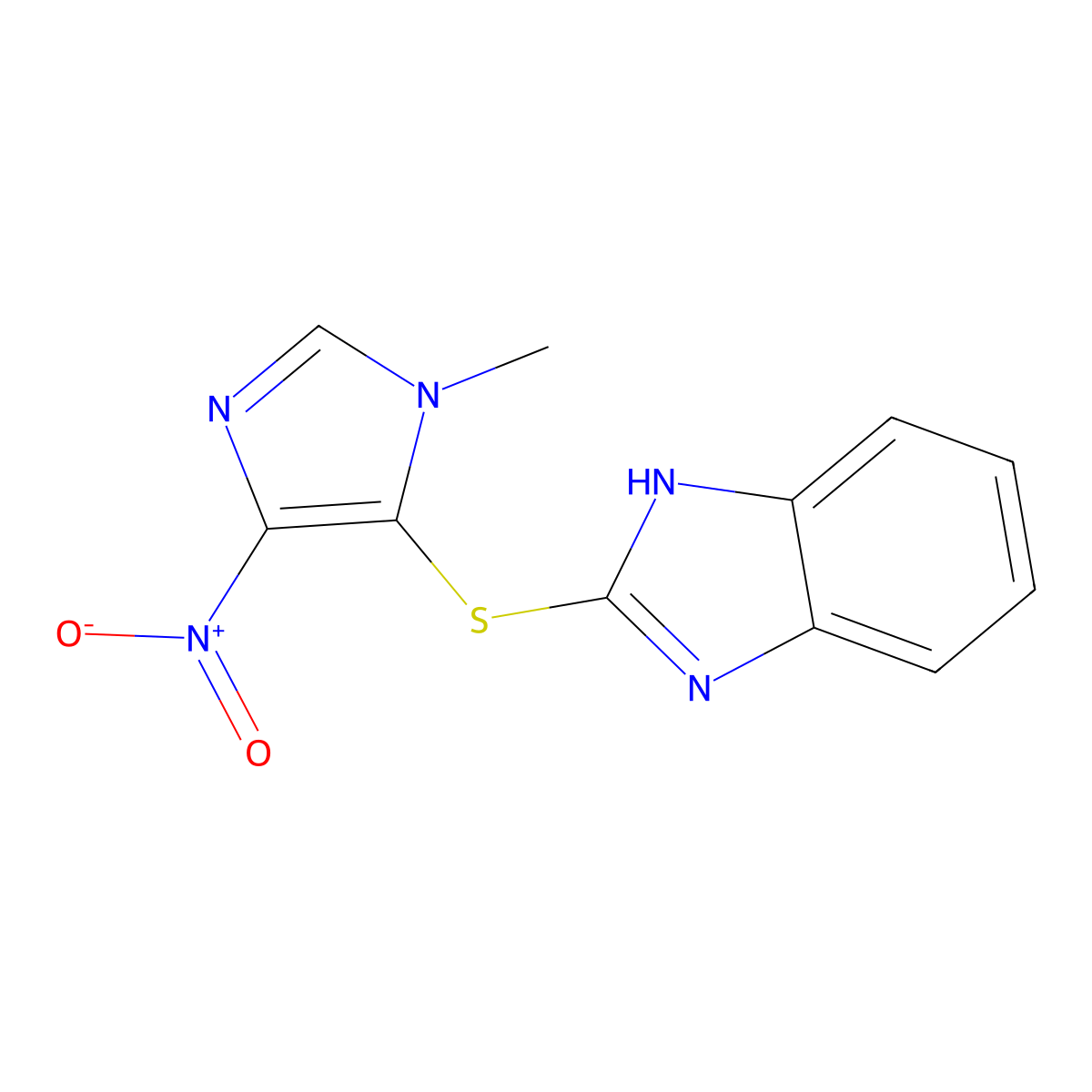 2-(3-methyl-5-nitroimidazol-4-yl)sulfanyl-1H-benzimidazole molecular structure, CAS 18383-84-1