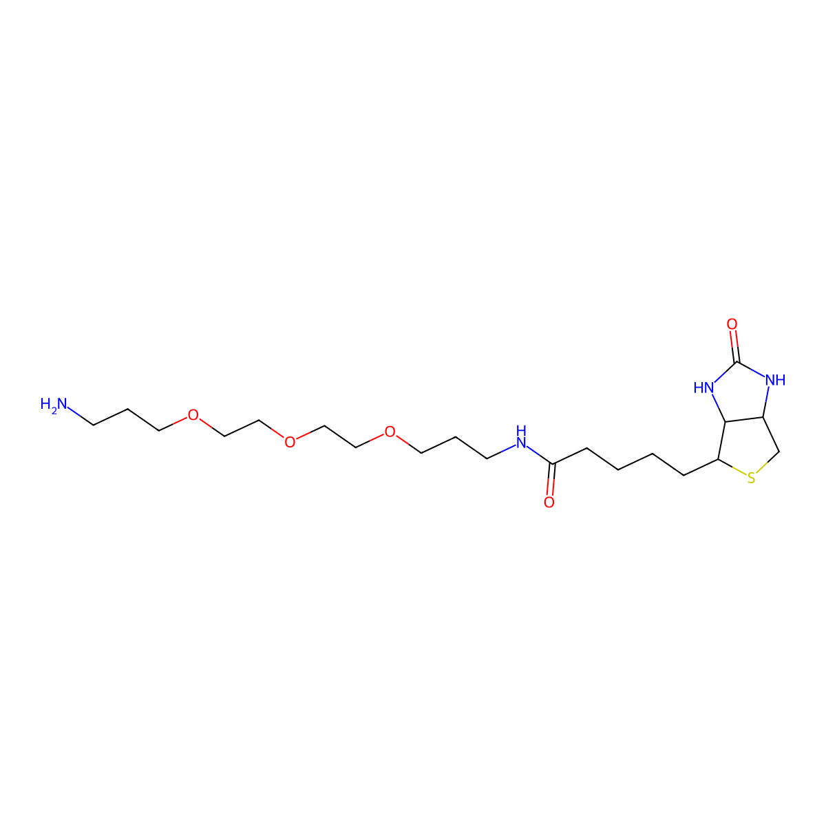 N-(3-(2-(2-(3-Aminopropoxy)ethoxy)ethoxy)propyl)-5-((3aS,4S,6aR)-2-oxohexahydro-1H-thieno[3,4-d]imidazol-4-yl)pentanamide molecular structure, CAS 183896-00-6