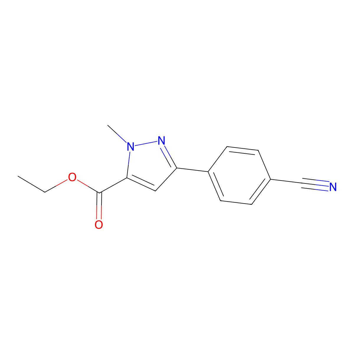 ethyl 3-(4-cyanophenyl)-1-methyl-1H-pyrazole-5-carboxylate molecular structure, CAS 1839033-19-0