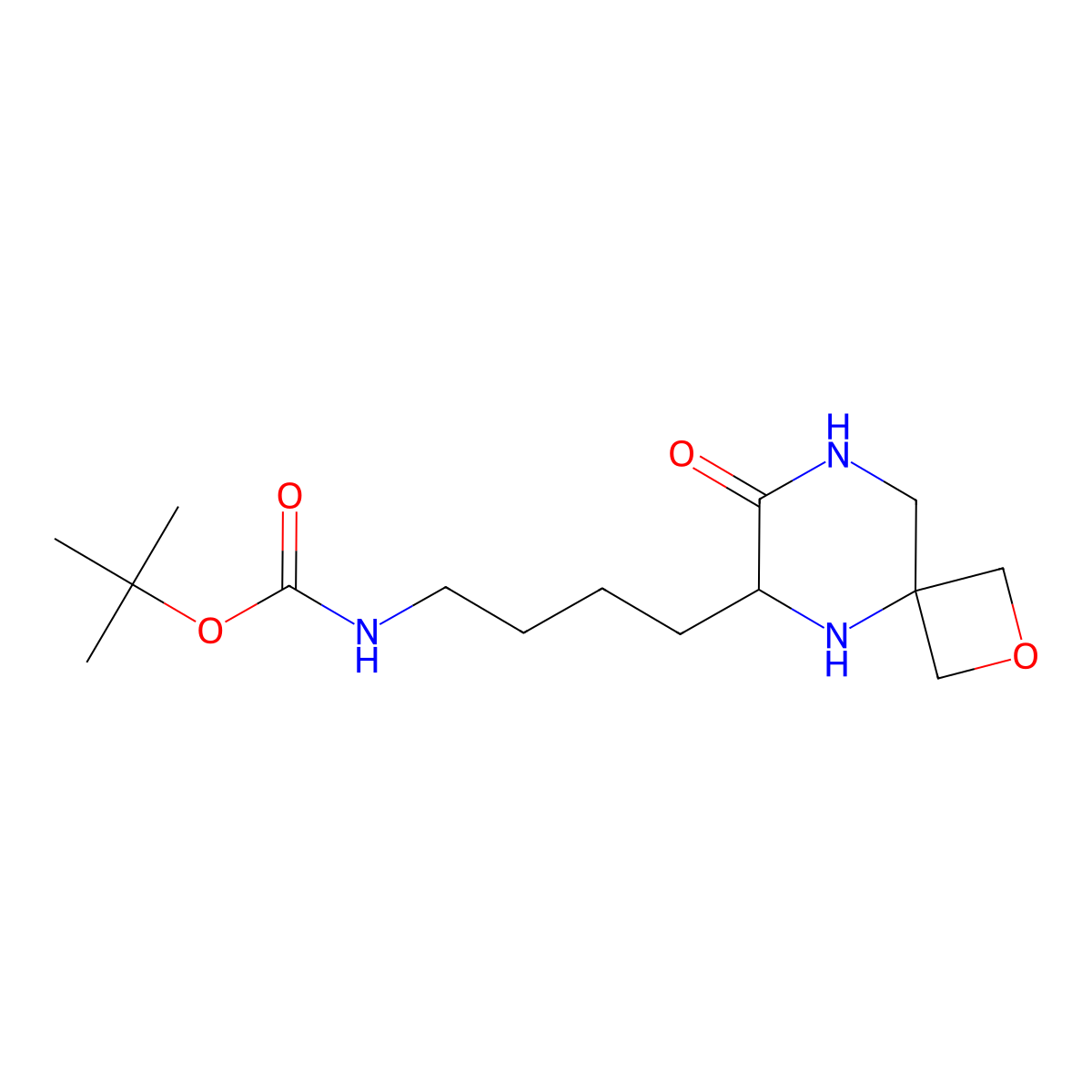 tert-butyl (S)-(4-(7-oxo-2-oxa-5,8-diazaspiro[3.5]nonan-6-yl)butyl)carbamate molecular structure, CAS 1839060-87-5