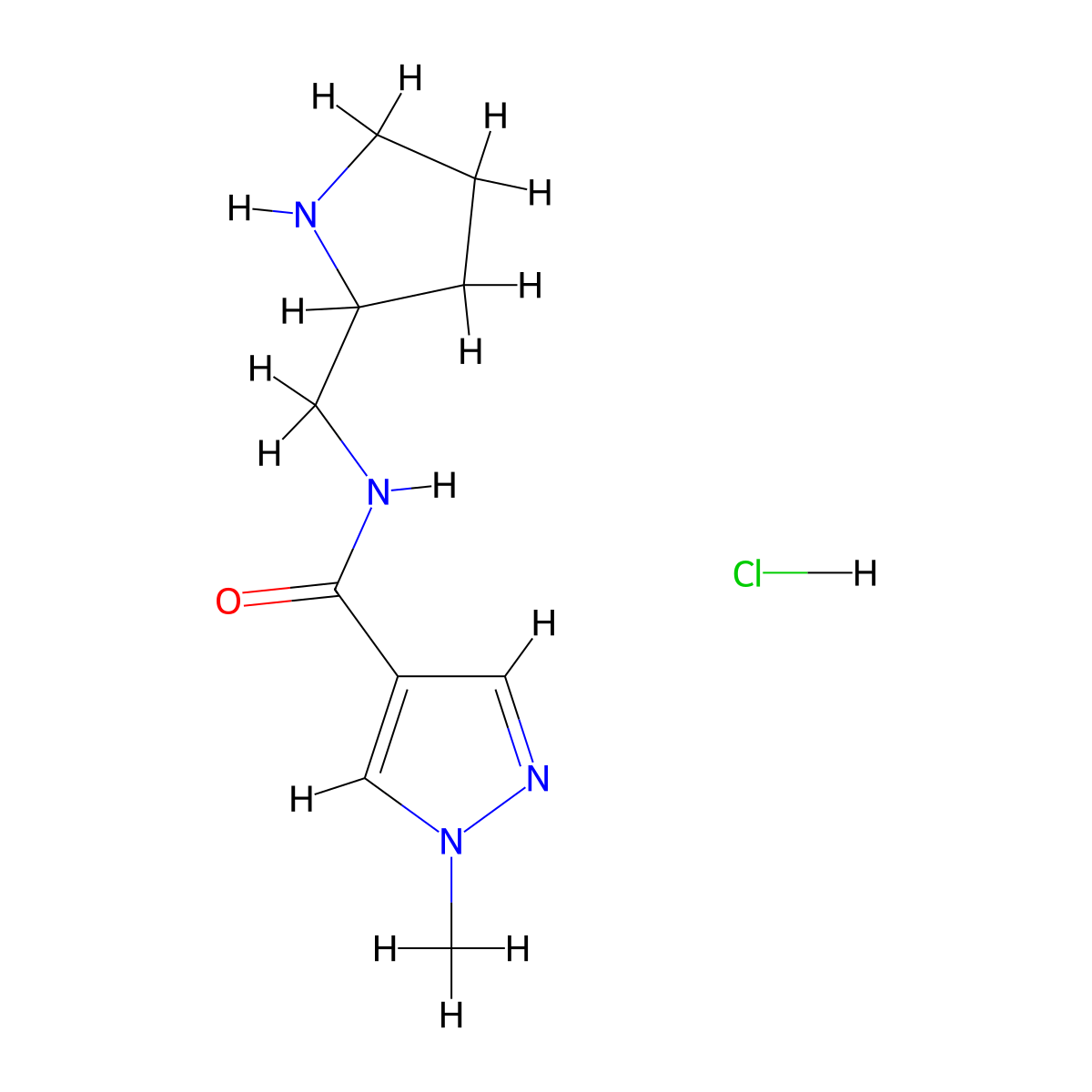 1-methyl-N-[(pyrrolidin-2-yl)methyl]-1H-pyrazole-4-carboxamide hydrochloride molecular structure, CAS 1839186-18-3