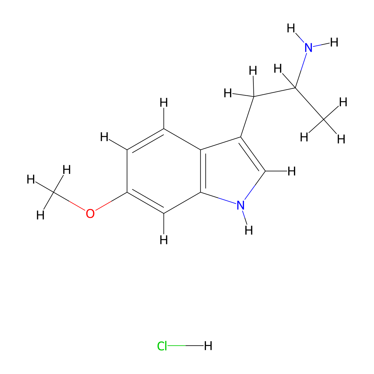 1H-Indole-3-ethanamine, 6-methoxy-alpha-methyl-, hydrochloride (1 molecular structure, CAS 18394-41-7
