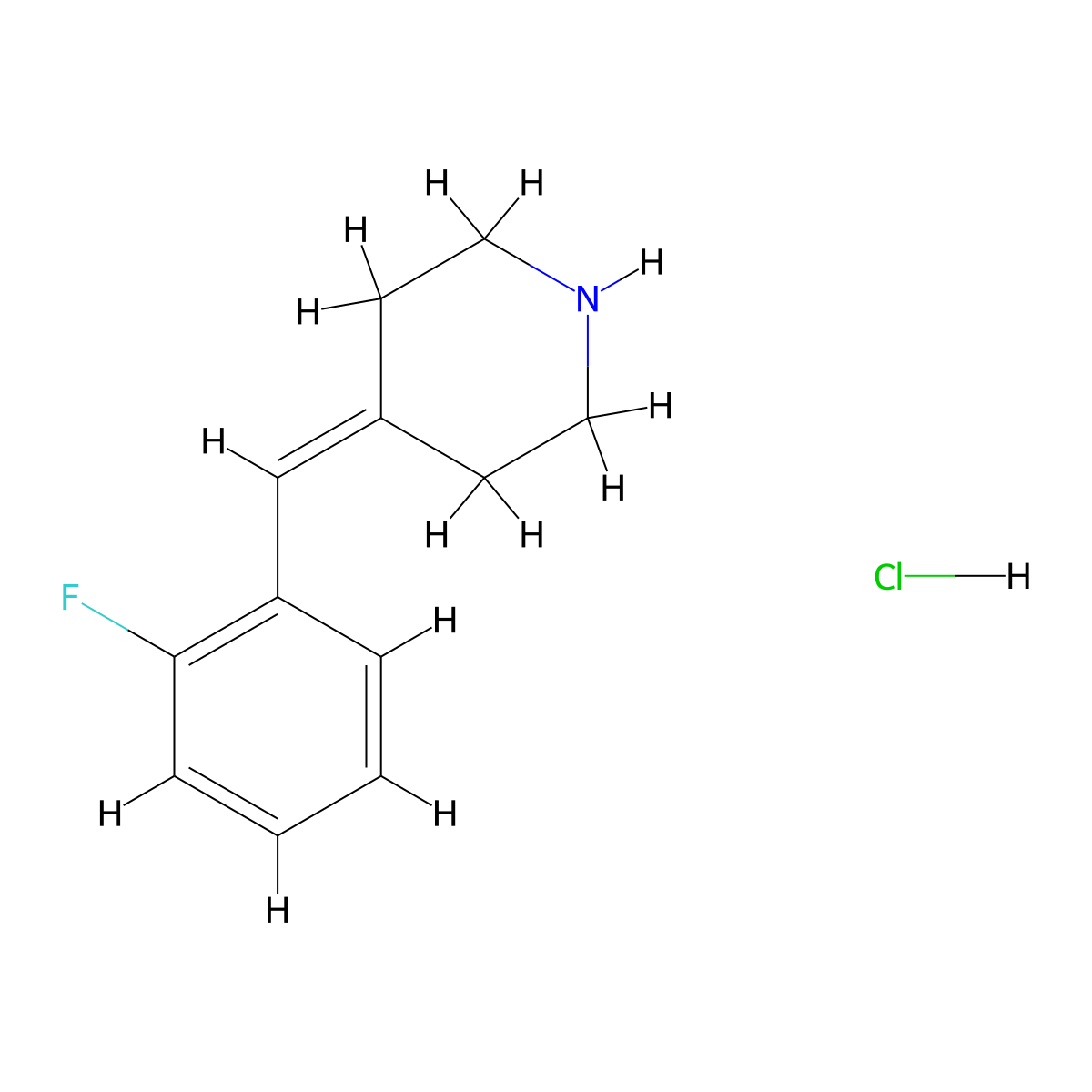 4-[(2-Fluorophenyl)methylidene]piperidine hydrochloride molecular structure, CAS 183950-19-8