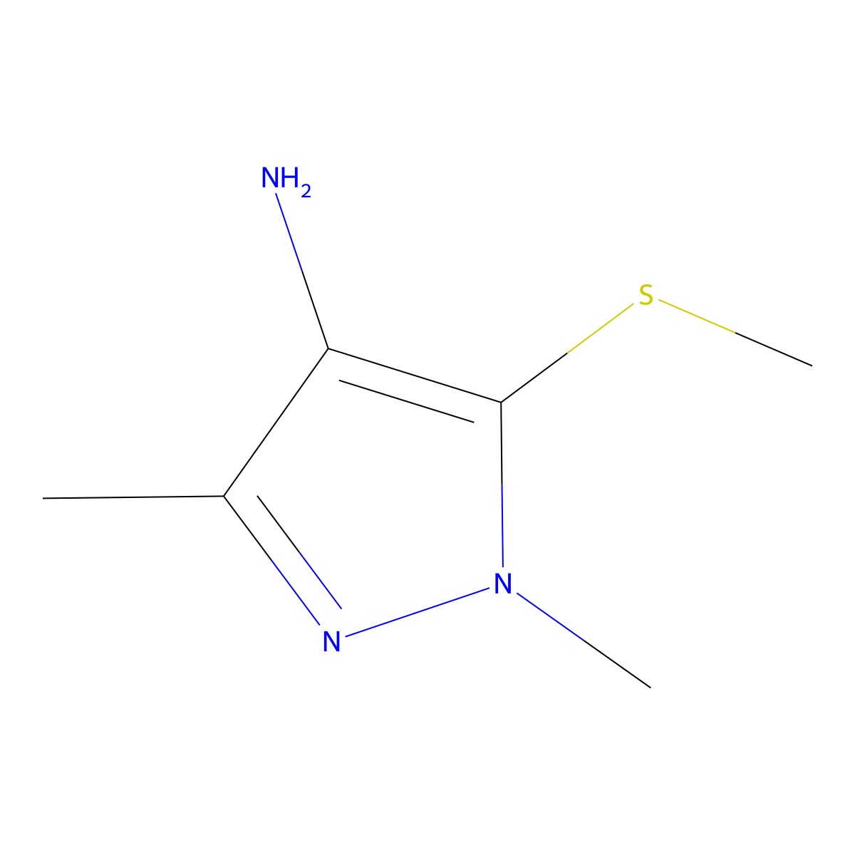 1,3-dimethyl-5-(methylsulfanyl)-1H-pyrazol-4-amine molecular structure, CAS 183988-39-8