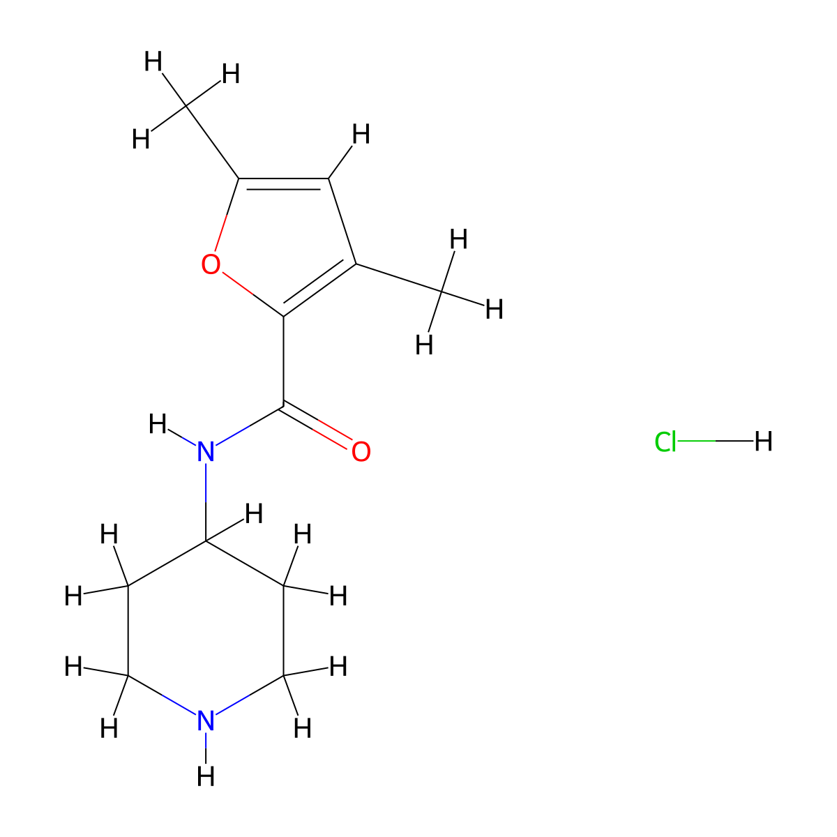 3,5-dimethyl-N-(piperidin-4-yl)furan-2-carboxamide hydrochloride molecular structure, CAS 1840265-41-9