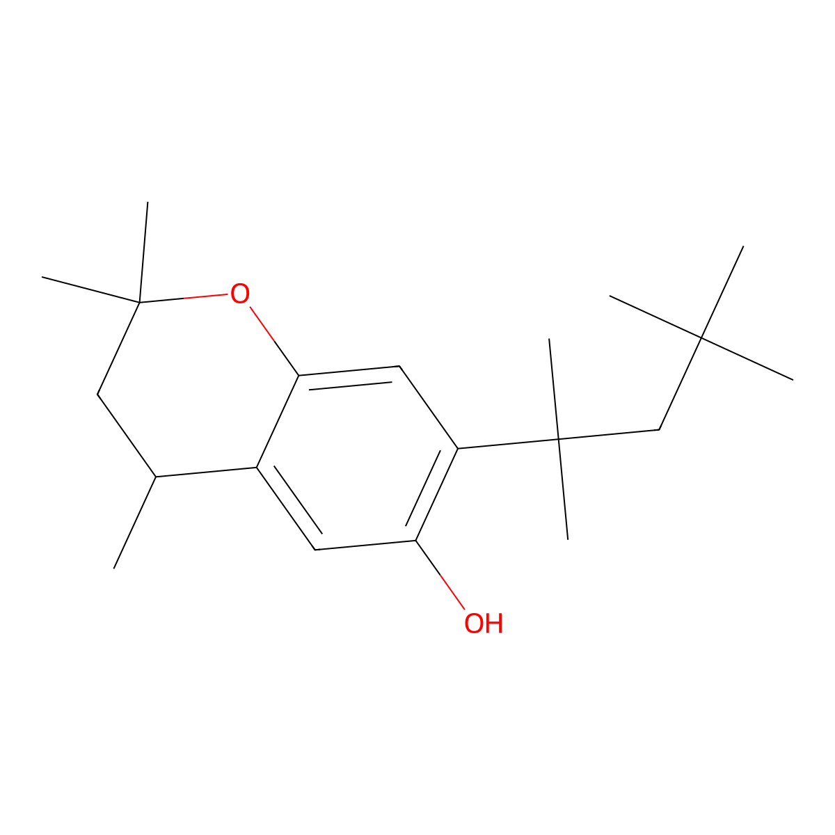2H-1-Benzopyran-6-ol, 3,4-dihydro-2,2,4-trimethyl-7-(1,1,3,3-tetramethylbutyl)- molecular structure, CAS 18403-59-3