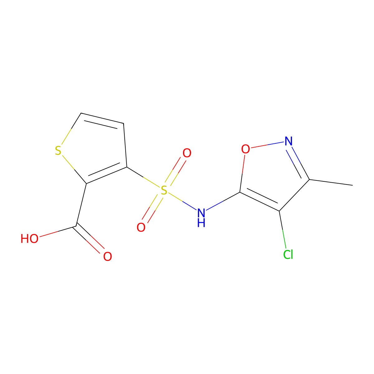 3-(N-(4-Chloro-3-methylisoxazol-5-yl)sulfamoyl)thiophene-2-carboxylic acid molecular structure, CAS 184040-74-2
