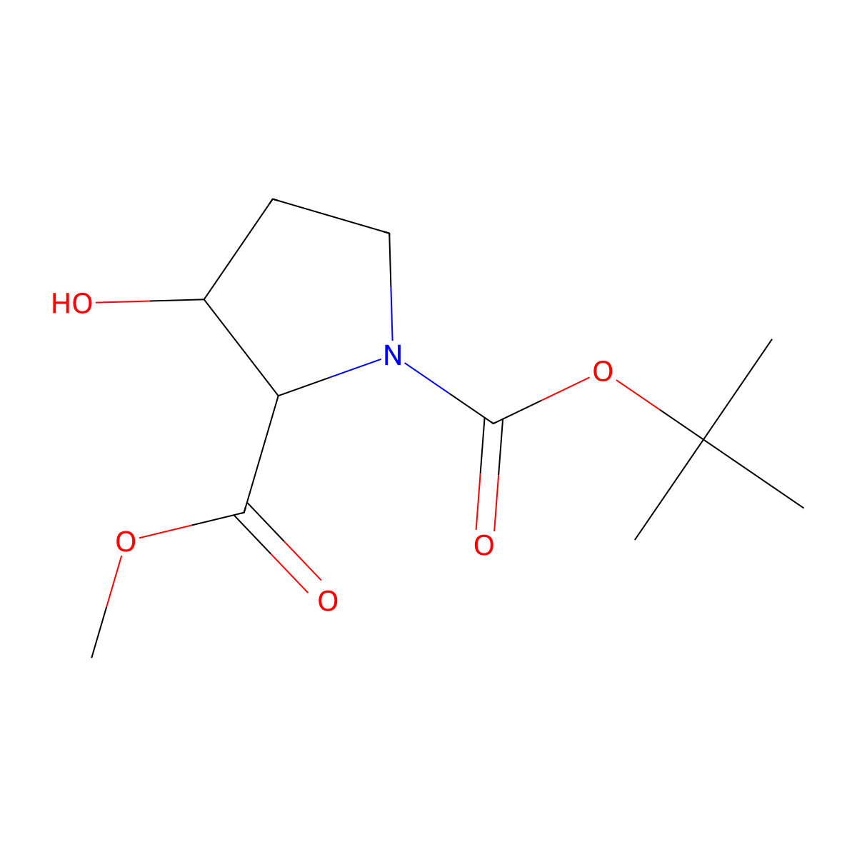 1-tert-butyl 2-methyl (2S,3S)-3-hydroxypyrrolidine-1,2-dicarboxylate molecular structure, CAS 184046-78-4