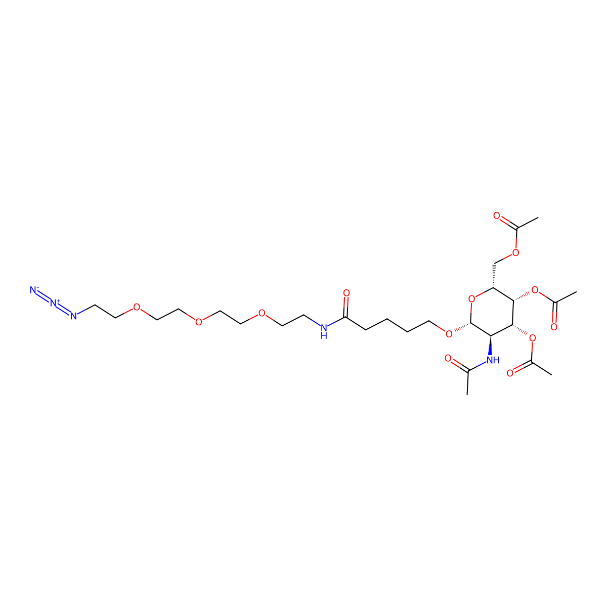 (2R,3R,4R,5R,6R)-5-Acetamido-2-(acetoxymethyl)-6-((1-azido-13-oxo-3,6,9-trioxa-12-azaheptadecan-17-YL)oxy)tetrahydro-2H-pyran-3,4-diyl diacetate molecular structure, CAS 1840885-93-9