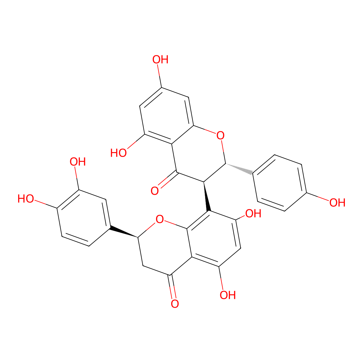 (2S)-8-[(2S,3R)-5,7-dihydroxy-2-(4-hydroxyphenyl)-4-oxo-2,3-dihydrochromen-3-yl]-2-(3,4-dihydroxyphenyl)-5,7-dihydroxy-2,3-dihydrochromen-4-one molecular structure, CAS 18412-96-9